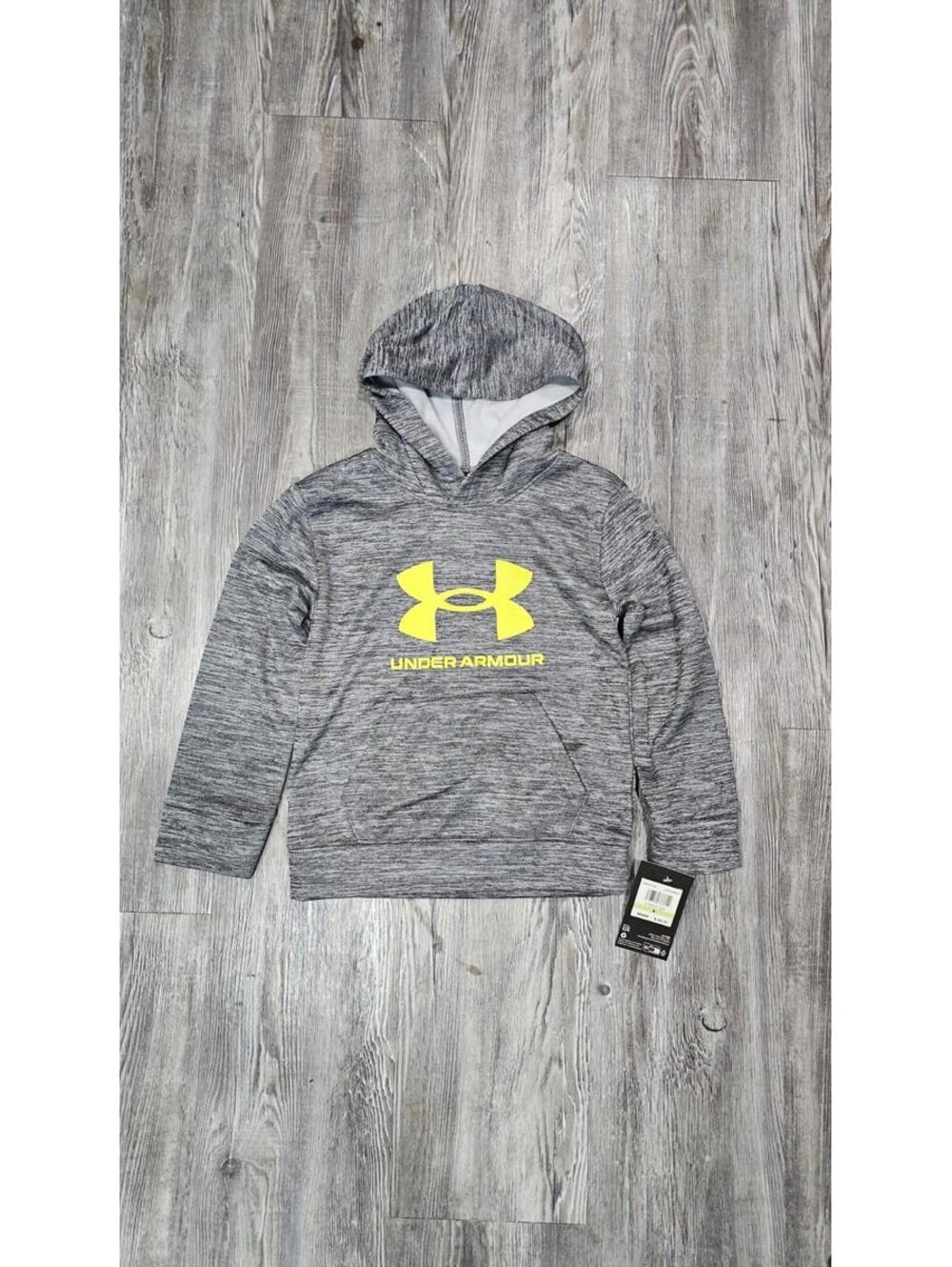 Under Armour Kids Charcoal Yellow Big Logo Hoodie Size 4 NWT